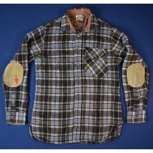 Weekends California Plaid Wool Blend Flannel Shirt Men Size M Elbow Patches